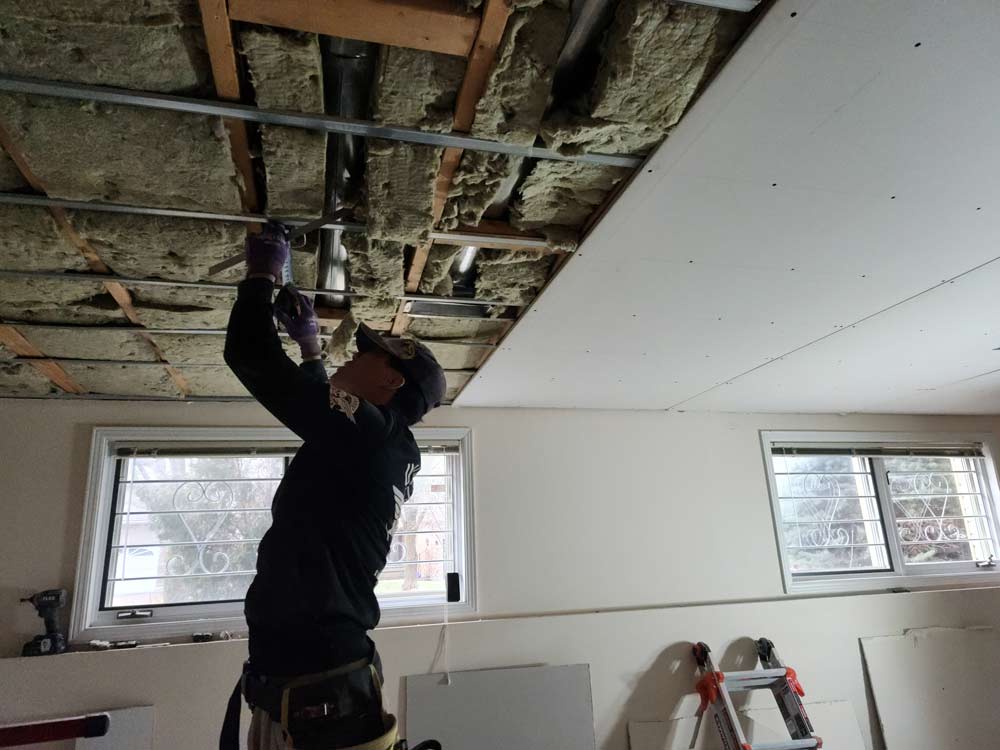 Resilient and drywall installation in basement