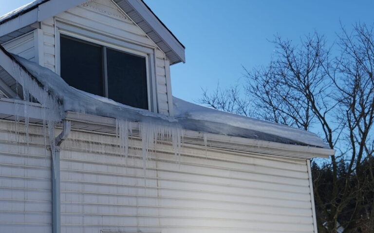 Drywall damage in Trenton home from ice dam roof leak