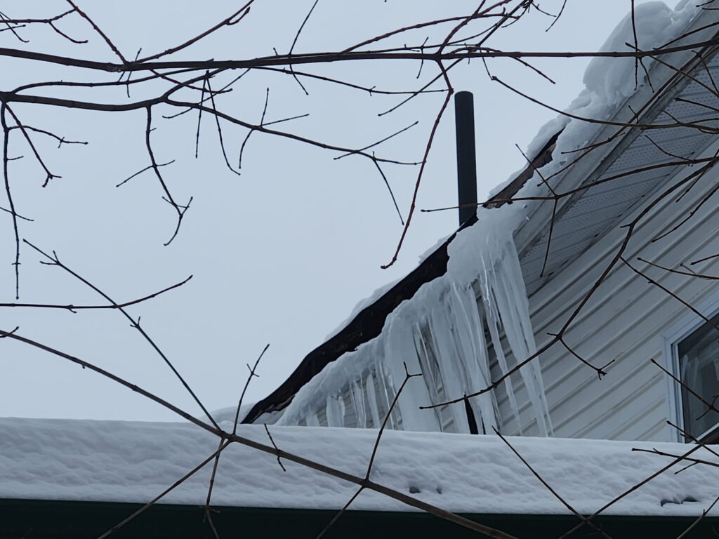 Severe ice damage along roof eaves in Quinte West